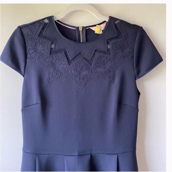 Ted Baker Cheskka Lace and Mesh Skater Dress Dark Blue Navy Floral Embroidery - Picture 8 of 16